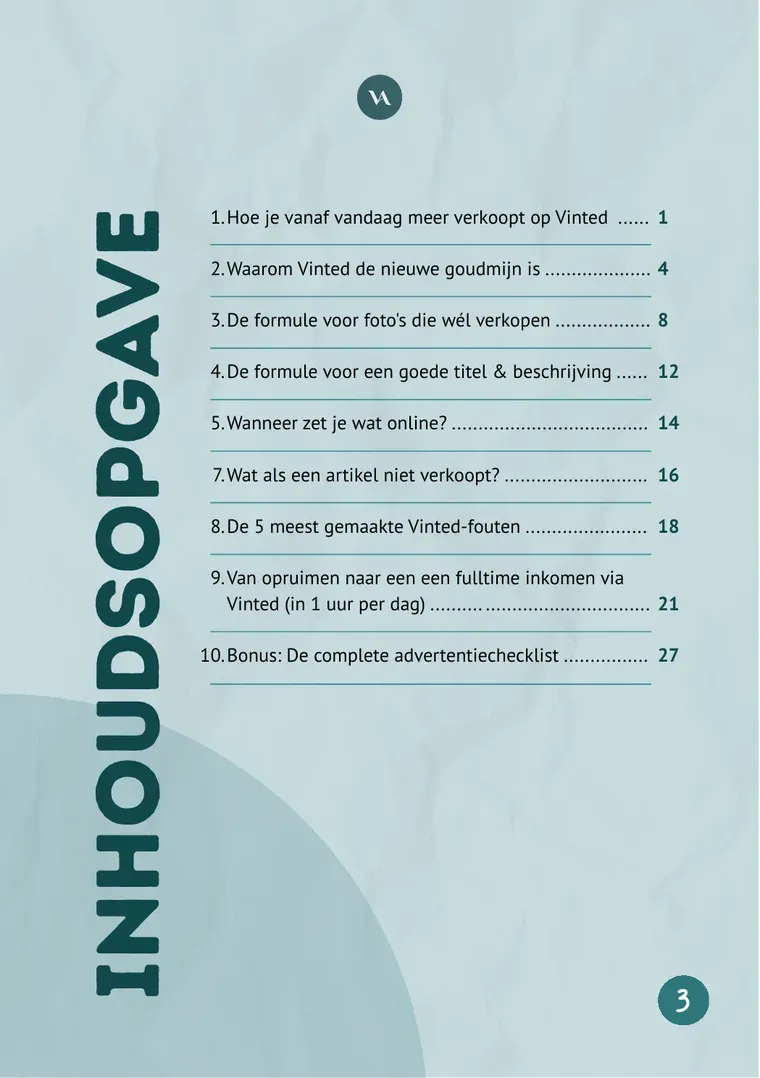 De inhoudsopgave van de Vinted Blueprint