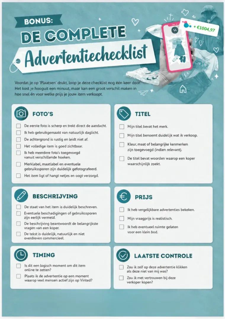 De complete advertentiechecklist uit de Vinted Blueprint