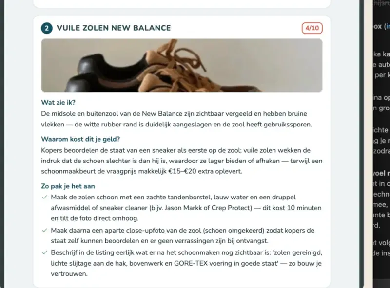Pagina uit de Vinted Scan