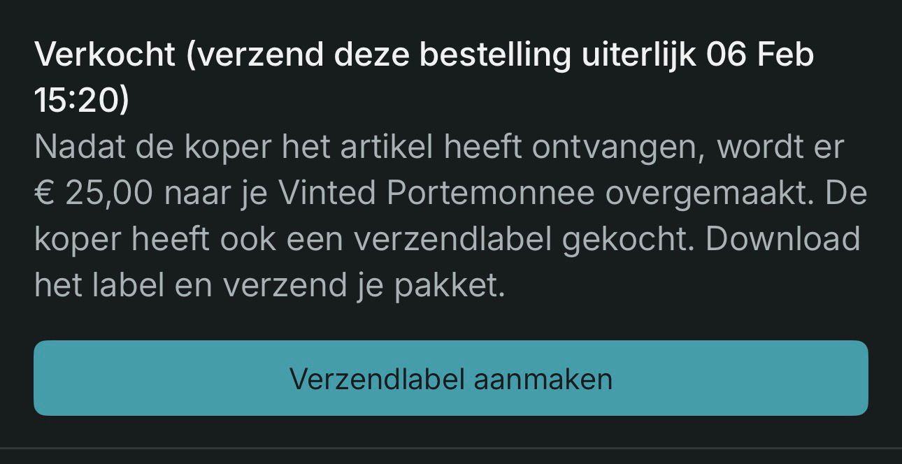 Vinted-scherm: item verkocht