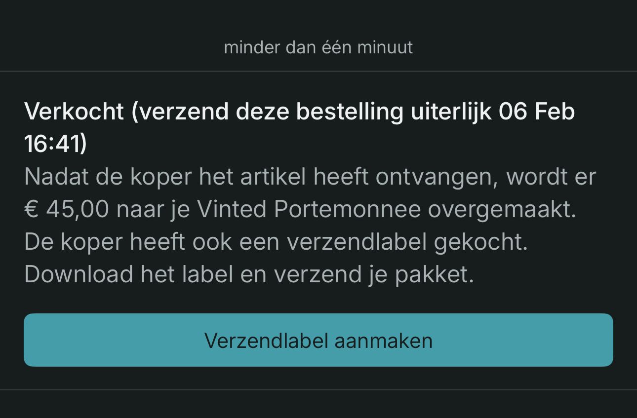 Vinted-scherm: weer een item verkocht